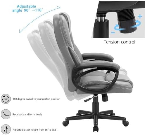 Furmax Office Executive Chair High Back Adjustable Managerial Home Desk Chair, Swivel Computer PU Leather Chair with Lumbar Support (1, Gray)