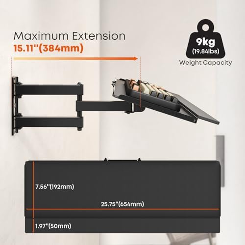 PUTORSEN Wall Mount Keyboard Tray with Adjustable Arm, 7.6"x25.8" Platform