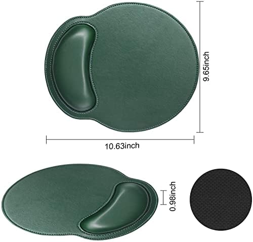 RICHEN Ergonomic PU Leather Mouse Pad with Wrist Support,Comfort Memory Foam,Waterproof Surface，Non- Slip Rubber Base for Computer Laptop & Mac,Lightweight Rest for Home,Office & Travel (Dark Green)