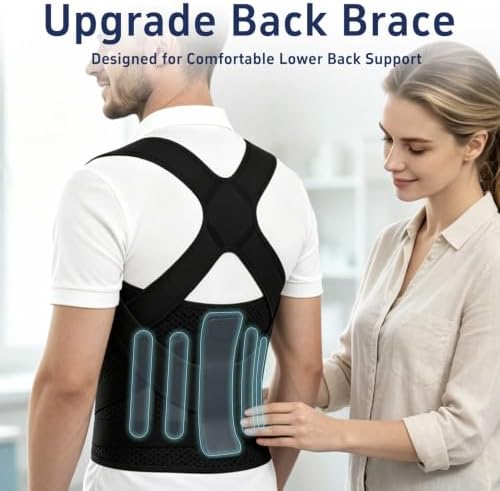 Posture Corrector for Women and Men, Adjustable Back Brace with Shoulder Support and Lumbar Support Belt, Full Back Support Posture Trainer for Spine Alignment, Upper Back, Neck, Shoulder, Lower Back Support, Slouching and Hunchback (Black, Large)