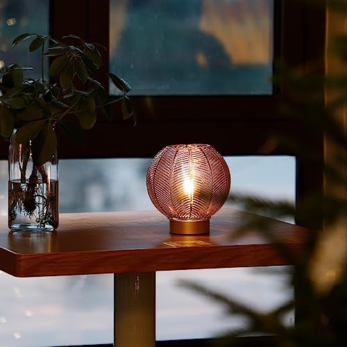 LUSHARBOR Battery Operated Decorative Glass Table Lamp with Timer Red