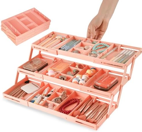 3 Tier Drawer Organizer Versatile Expandable Junk Drawer Organizer Pink