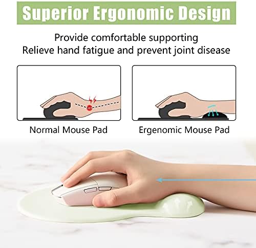 Hsurbtra Ergonomic Mouse Pad with Wrist Rest Support, Gel Mouse Pads with Non-Slip PU Base, Pain Relief Memory Foam Computer Mat, Cute Office Supplies Desk Decro Accessories, Lake Green