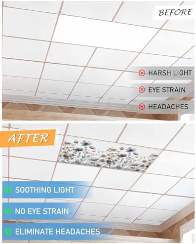 Fall Flower Magnetic Fluorescent Light Covers for Ceiling Lights 2 x 4 Feet, Watercolor Floral Herb Blue Brown Office Classroom Kitchen Drop Ceiling Light Covers Lighting Filters Shade Panel 1 Pack