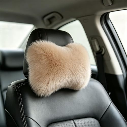 Car Headrest Pillow Plush Protector Neck Rest Pillows, Tan