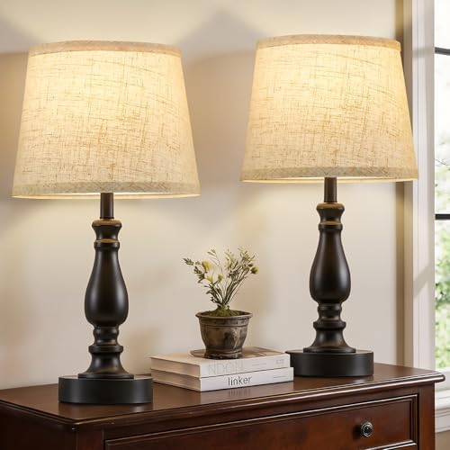 EJIAXIN Table Lamp Set of 2-19" Small Bedside Lamps Modern Lamp for Bedroom Living Room Lamps for Night Stands - Desk Lamps for Home Office End Tables Nightstand Lamps with Beige Linen Shades