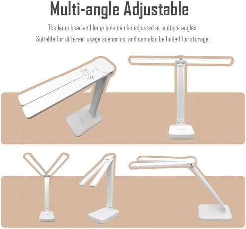 LED Double Head Desk Lamp, Rechargeable Portable Table Lamp, Adjustable Light Color and Brightness, USB Powered, LED Light for Work, Reading, Emergency (White)