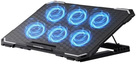 ICE COOREL Laptop Cooling Pad with 6 Cooling Fans, Cooling Pad for Laptop Fan 13-15.6 Inch, Laptop Cooler Stand with 6 Height Adjustable, Notebook Cooler Pad with Two USB Port