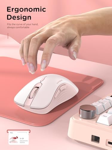 RAPIQUE Bluetooth Wireless Mouse, Dual Bluetooth & 2.4G USB Receiver, Pink