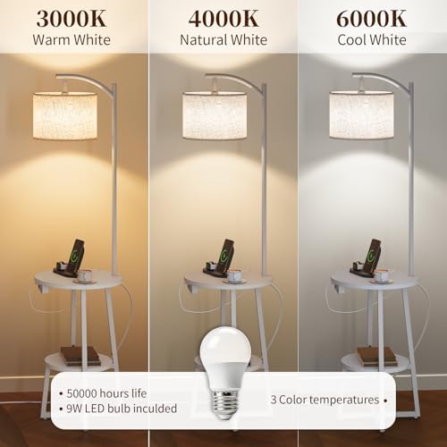 Yoobure Floor Lamp with Table - Farmhouse Night Stand with Charging Station