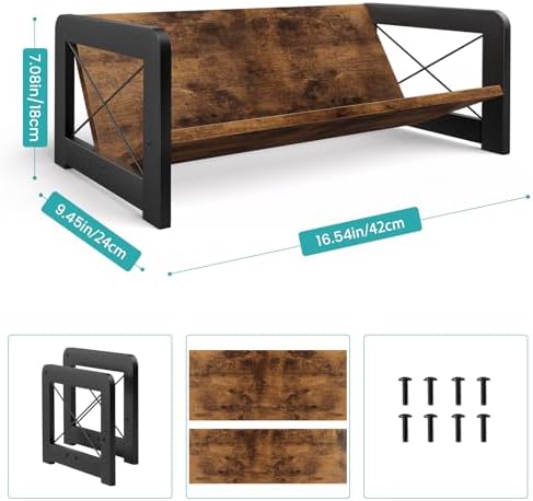 ELITEROO Desktop Bookshelf Organizer, Wood Slanted Desk Bookshelf, Small Tabletop Book Rack, Portable Mini Bookcase for Book Display, Cookbooks, Kids Reading, Office & Home Storage, Rustic Brown