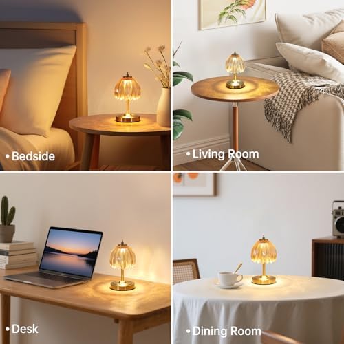 Shenmoyl Tulip Small Table Lamp, 5200mAh Cordless Touch Control Mini Table Lamp with 3 Color Temps & Stepless Dimming, Perfect for Small Spaces Like Dressers, Bedsides, Bookshelves (Amber Tulip)