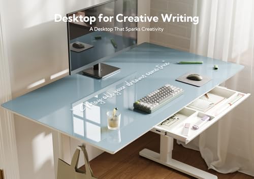 INNOVAR Glass Standing Desk with Drawers 40×24 Inch Morandi Blue