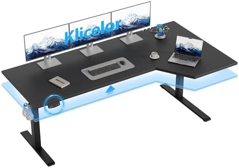 Klicelor L Shaped Standing Desk 63 x 35.4 Inch, Electric Height Adjustable Corner Desk for Home Office Workstation, Ergonomic Sit Stand Computer Table with Memory Controller, Black