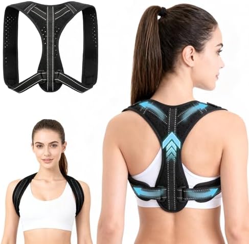 Posture Corrector for Men and Women, Adjustable Back Brace Straightener, Breathable Shoulder, Neck, Clavicle & Mid-Back Support, Relieve Slouching, Hunching, and Back Pain,One Size