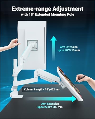Ergounion Dual Monitor Arm for 13-49 Inch Ultrawide Screens, Heavy Duty Monitor Mount for 2 Monitors up to 44lbs, Full Motion Vertical Stacked Dual Monitor Arm Desk Mount, 75/100mm VESA Mount, White