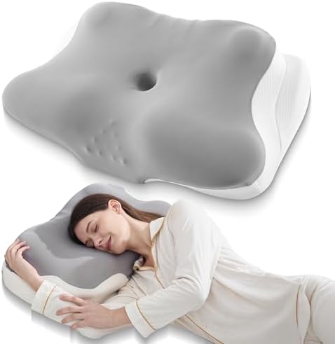BDEUS Sleep Apnea Pillow, Cervical Neck Pillow for Pain Relief, Ergonomic Side Sleeper Pillow for Adults, Orthopedic Contour Memory Foam Pillow for Neck Support, Anti Snore, Cooling, Grey