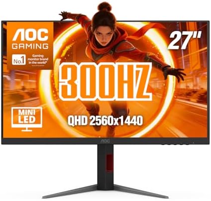 AOC 27 Inch Gaming Monitor QHD 300Hz Mini-LED HDR1000, Q27G4SMN