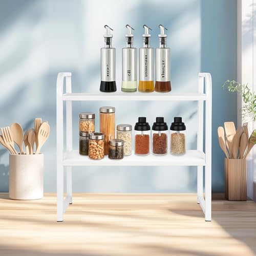 Desktop Shelf Organizer Office Desk Shelf for Top of Desk Wood & Metal Bookshelf Supplies Storage Rack (White)