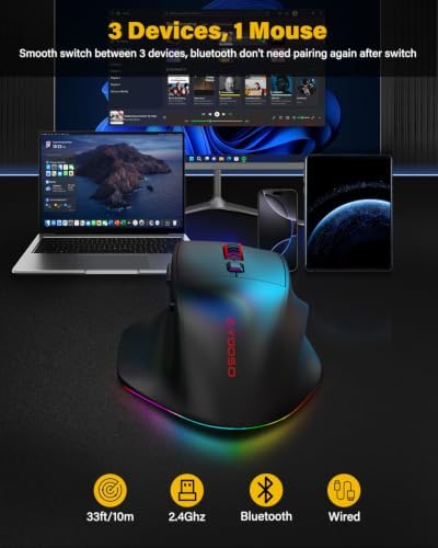 E-YOOSO X54 Ergonomic Mouse, Rechargeable Wireless & Bluetooth Mice, 12KDPI