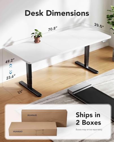 HUANUO 70x 30 Inch 3-Stage Electric Standing Desk, Brushless Motor, White & Black