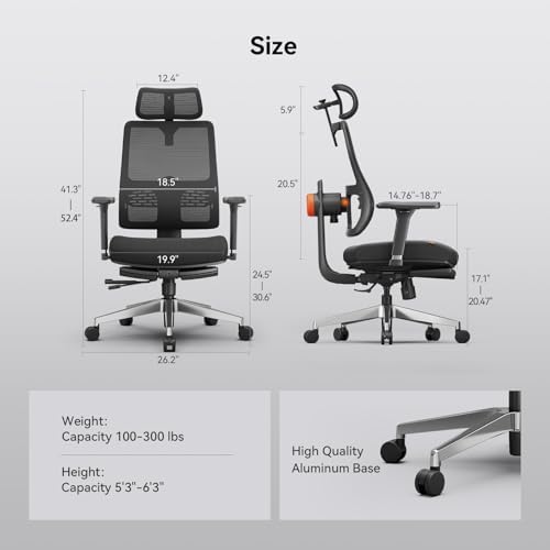 Newtral Ergonomic Office Chair, Auto-Following Lumbar Support Desk Chair with Footrest (Black, 5D Headrest)