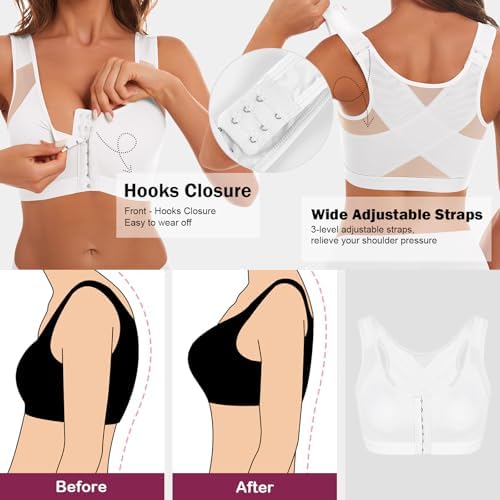 J-pone Front Closure Posture Corrector Bra Back Support Wireless Comfy Unlined Bras Full Coverage Bra with Nipple Covers