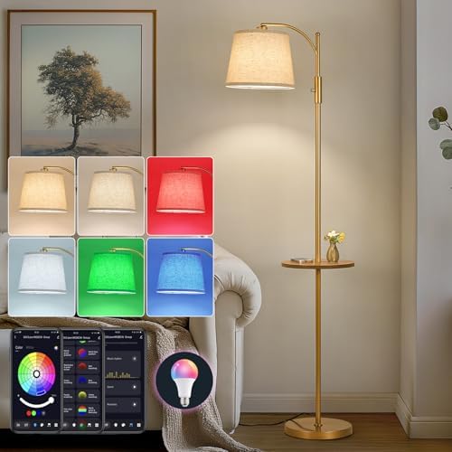 AIDENOEY Smart Floor Lamp with Side Table, Alexa & Google Assistant