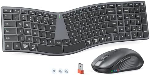 MEETION Wireless Ergonomic Keyboard and Mouse, Split S-Curve Design, Black
