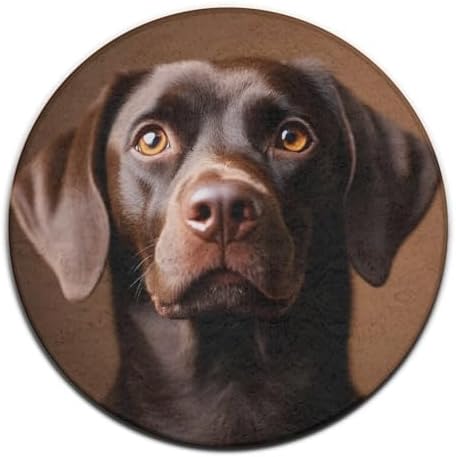 Large Home Decor Mat, Soft Round Yoga Carpet, Non Slip Machine Washable Home Office Circle Rug Chocolate Lab Brown Labrador Dog Print