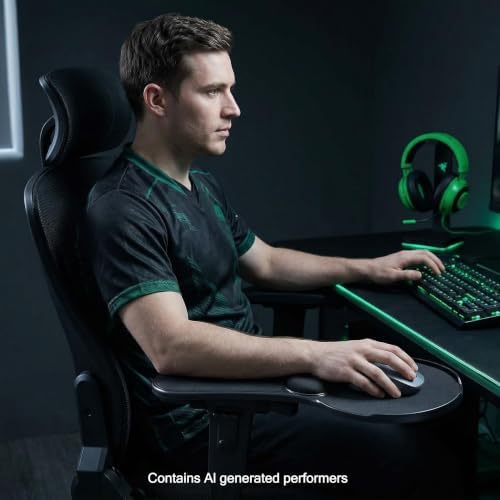 Ergonomic Adjustable Chair Arm Rest Mouse Pad with Wrist Cushion,Mouse Extension Platform Tray with Anti-Fall Baffle, Chair Attachment Arm Support with Straps (Black)