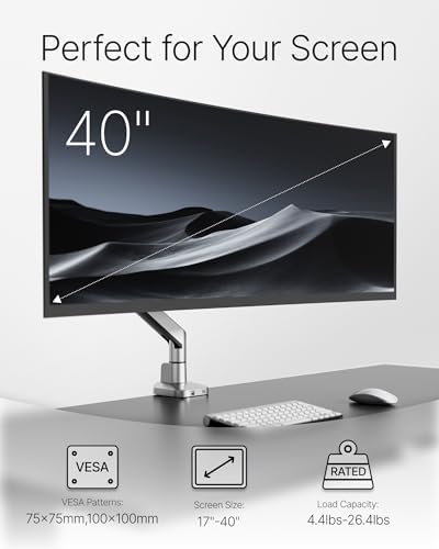 monTEK Deluxe Aluminum Monitor Arm with USB A/C for 17 to 40 Inch Screens