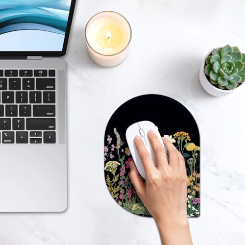 Contoured Oval Mouse Pad 6x8in Non-Slip for Laptop,Wildflowers