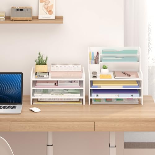 Bamboo File Organizer for Desk, Desktop Paper Tray and Mail Holder