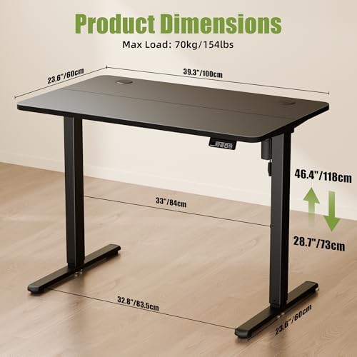 40"x24" Standing Desk, Height Adjustable Sit-Stand Home Office, Black