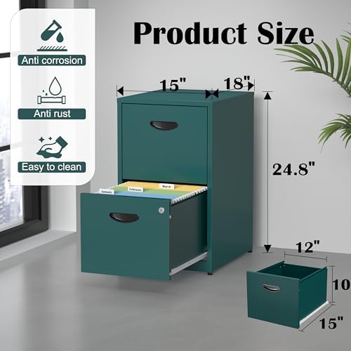SteeLoong 2 Drawer File Cabinet,Metal Office File Cabinet with Lock,Green