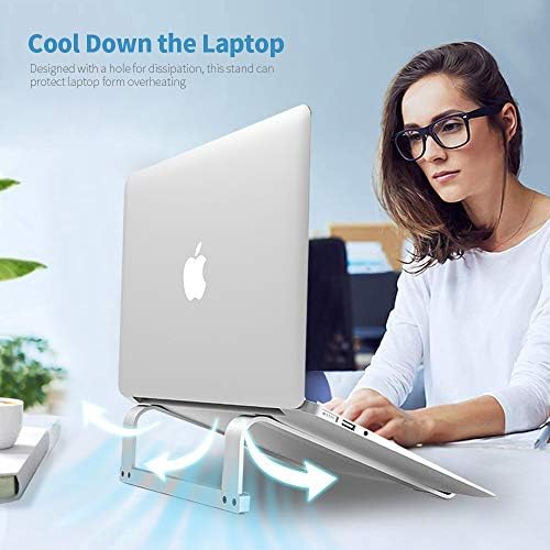 LENRUE Laptop Stand for Desk，Stable MacBook Pro Stand，Ergonomic Aluminum Computer Riser for 12 13 15 16.2 inch ，Computer Cooling Stand for Mac MacBook Pro Air,HP, Dell, More PC Notebook (Silver)