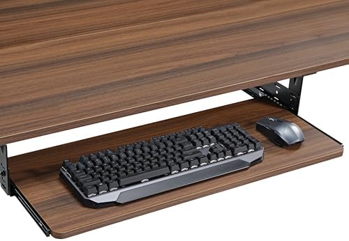 EUREKA ERGONOMIC Adjustable Keyboard Tray Under Desk, 28x11 Inch Large Slide Out Keyboard & Mouse Platform Tray, Wooden Pull Out Computer Keyboard Drawer for Typing Home Office Desk, Walnut