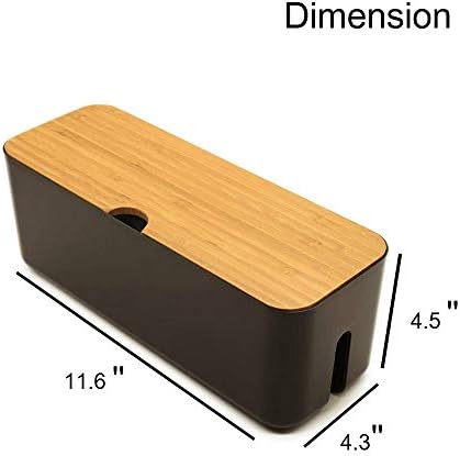 Cable Management Box with Bamboo Lid, Small Power Strip Organizer, Black