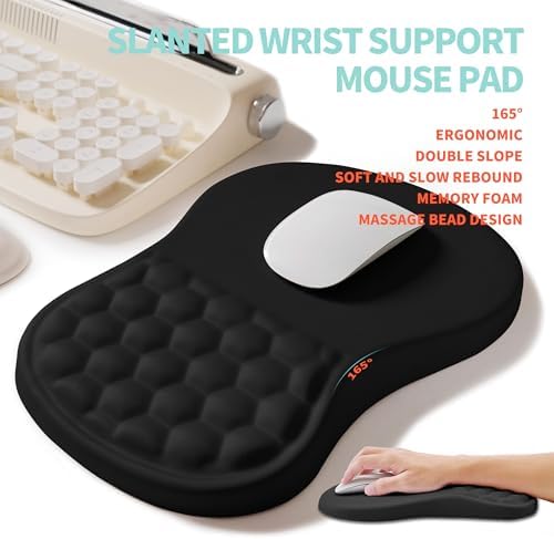 2-in-1 Ergonomic Set, Wave Rise Keyboard Wrist Rest and Massage Bulge Slope Mouse Pad Wrist Support, Cushion Memory Foam Integrated to Relieve Wrist Pain, Black