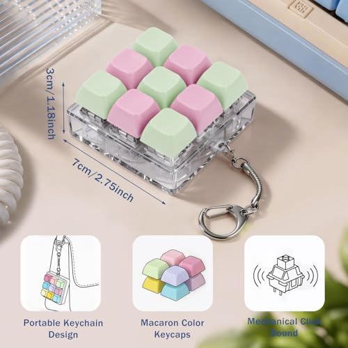 Keyboard Fidget Toy, Creamy Fidget Clicker Keyboard Fidget Keychain, Button Fidget Gifts for Adults, Boost Focus & Ease Anxiety Anywhere — Perfect Stress-Relief Gift (3×3 Grid Layout Y)