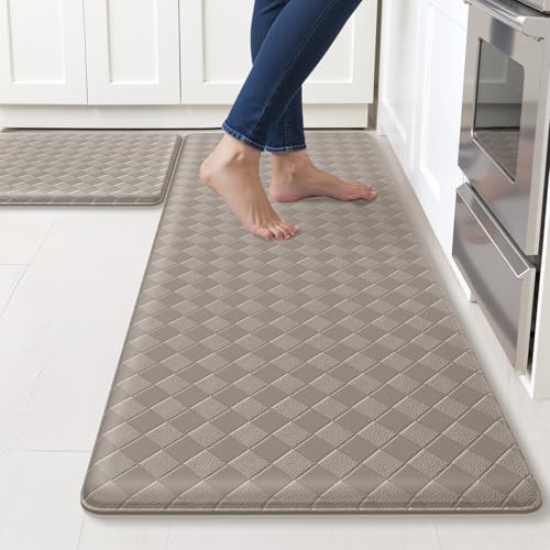 TranquilRelax 2-Piece Kitchen Mats, Cushioned Non-Slip Floor Mats, Taupe