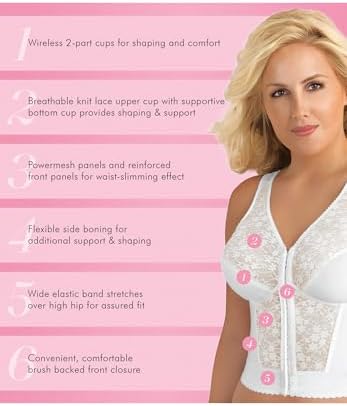 Exquisite Form 5107565 Fully Slimming Wireless Back & Posture Support Longline Bra with Front Closure & Lace