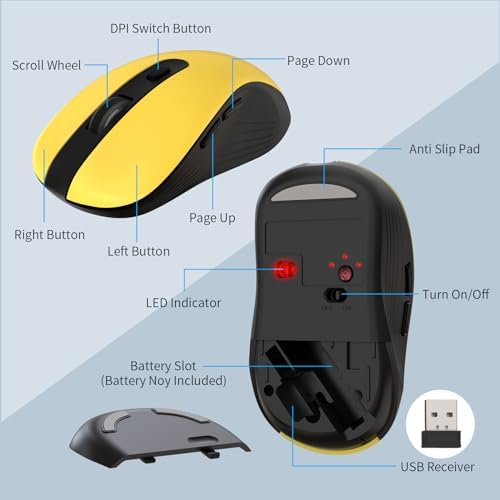 MARVO Wirelss Keyboard and Mouse Combo with Phone Holder, Full-Size, Yellow