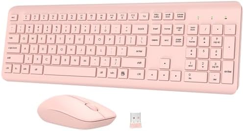 Wireless Keyboard and Mouse Combo, Full-Size Silent Ergonomic Keyboard and Optical Mouse, Long Battery Life, 2.4GHz Lag-Free Cordless Mice Keyboard for Computer, Mac, Laptop, PC, Windows(Pink)