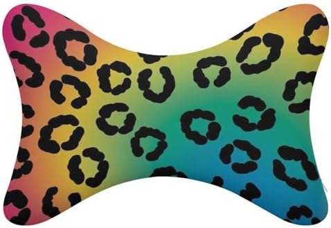 2 Pcs Car Neck Support Pillow Rainbow Cheetah Leopard Print Multi Use Memory Foam Cushion for Driving Travel Home Office Reading