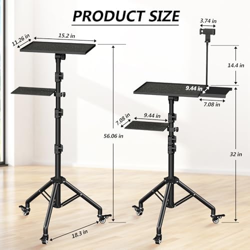 Facilife Projector Stand Tripod on Wheels, Adjustable Height 31-56 Inches, Laptop Tripod Stand Rolling, Heavy Duty Projector Tripod Metal Construction, Multifunctional for Office & Home (31-56 Inches)