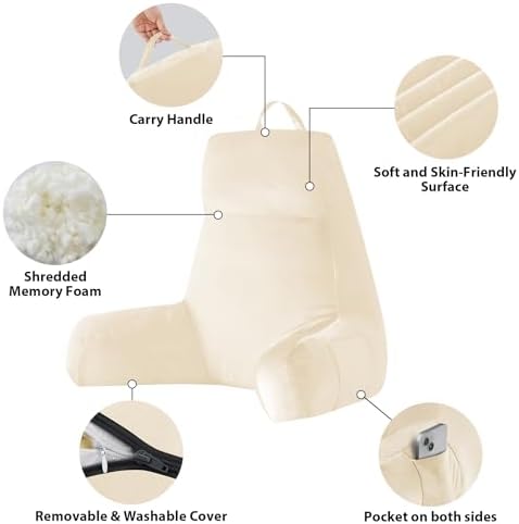 IPYNBAP Back Pillow for Bed Sitting up, Reading Pillow, 24 Inch, Beige