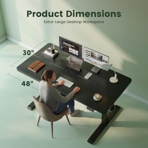 CubiCubi 48x30 Large Electric Standing Desk, 30" Deep Desktop, Black