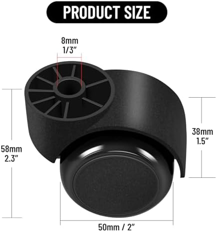 2 Inch Wheels for Office Chairs Replacement, Heavy Duty Rubber Rotating Computer Desk Chair Caster, Safe for All Wood Floors and Carpet, Universal Standard Stem Size Fits 99% (A13004)